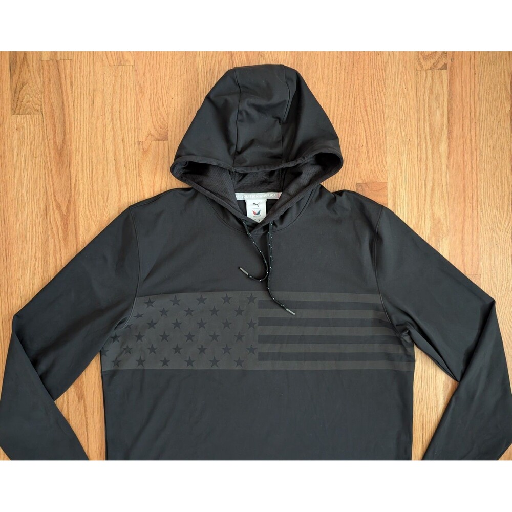 Puma Pullover Mens Large Black Volition America Patriotic Hooded USA Flag